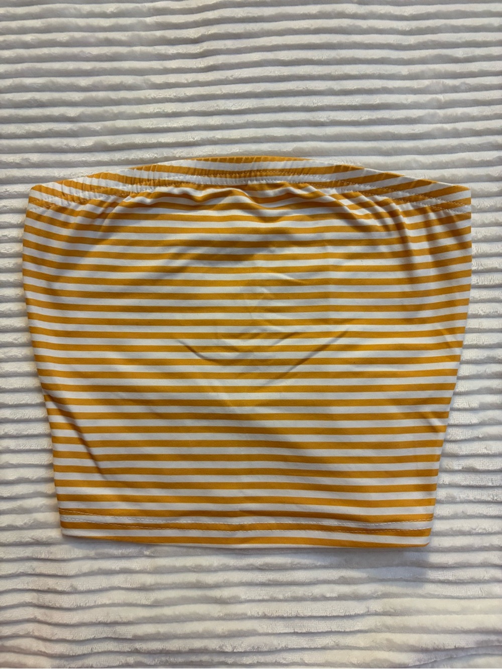 SHEIN Yellow & White Striped Tube Crop Top